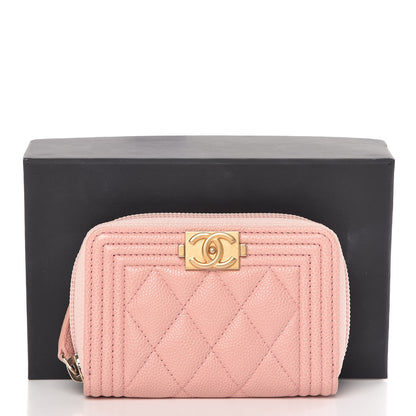 Chanel Caviar Quilted Boy Zip Around Coin Purse Wallet Pink 8 of 8