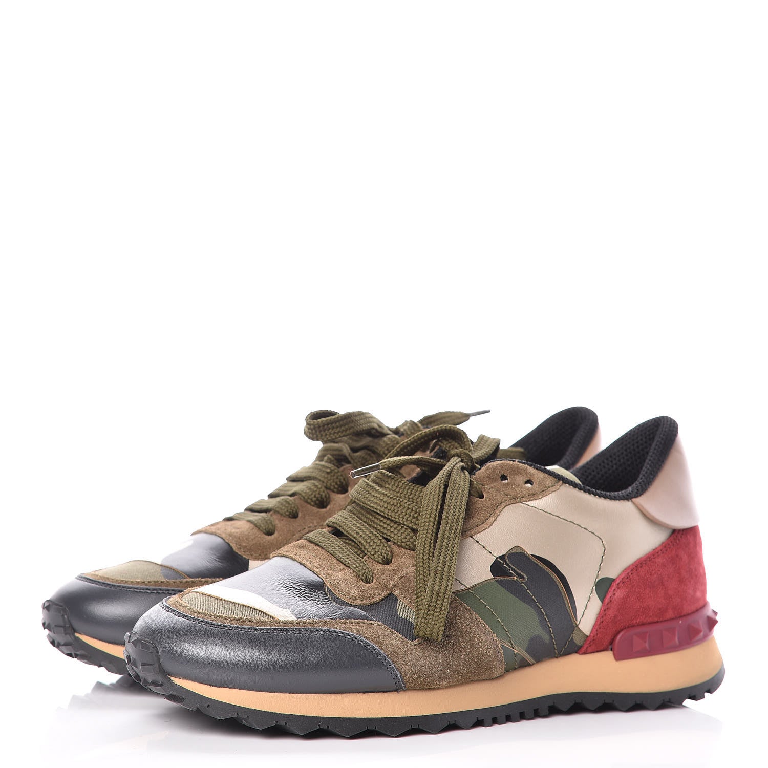 Valentino Garavani Nappa Fabric Suede Camouflage Womens Rockrunner Sneakers 35.5 Army Green Platino 3 of 9