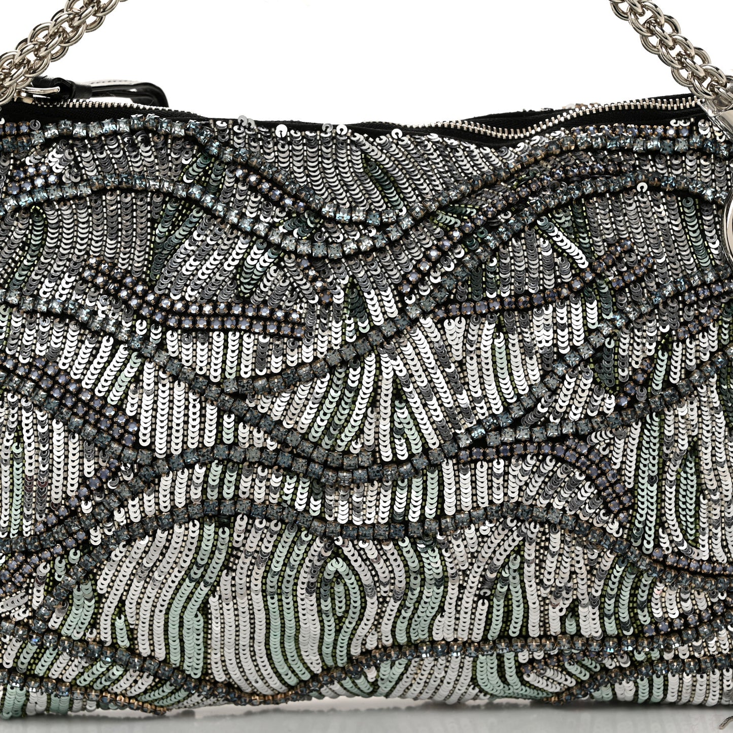 Silk Sequin Crystal Tassel Callie Clutch Black Silver Multicolor