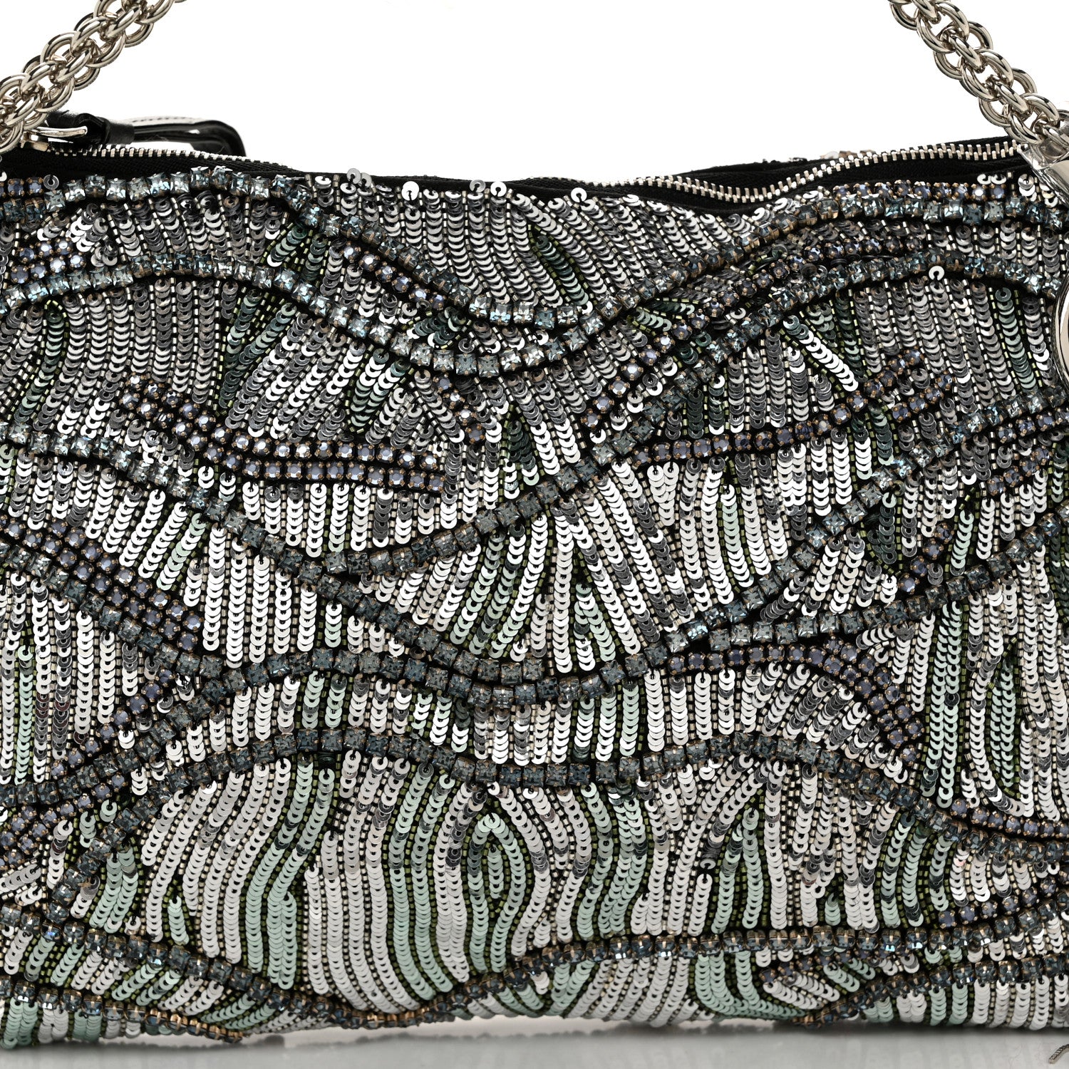 Jimmy Choo Silk Sequin Crystal Tassel Callie Clutch Black Silver Multicolor 8 of 11