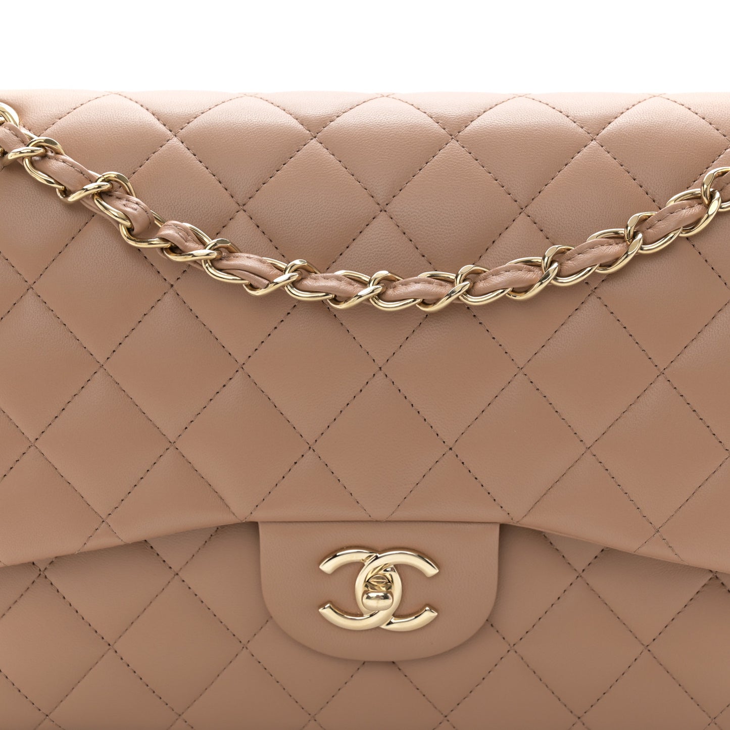 Lambskin Quilted Jumbo Double Flap Dark Beige