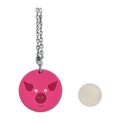 Hermes Chevre Mysore Pig Key Chain Pink Rose Shocking 2 of 5