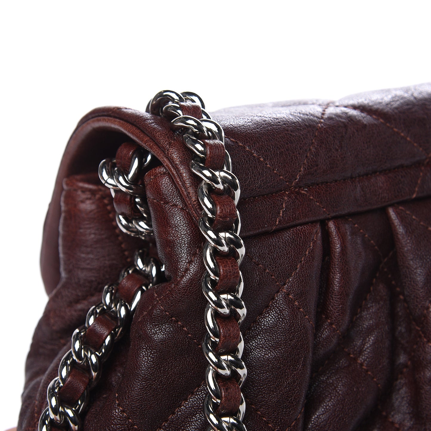 Washed Lambskin Quilted Medium Chain Around Messenger Dark Brown
