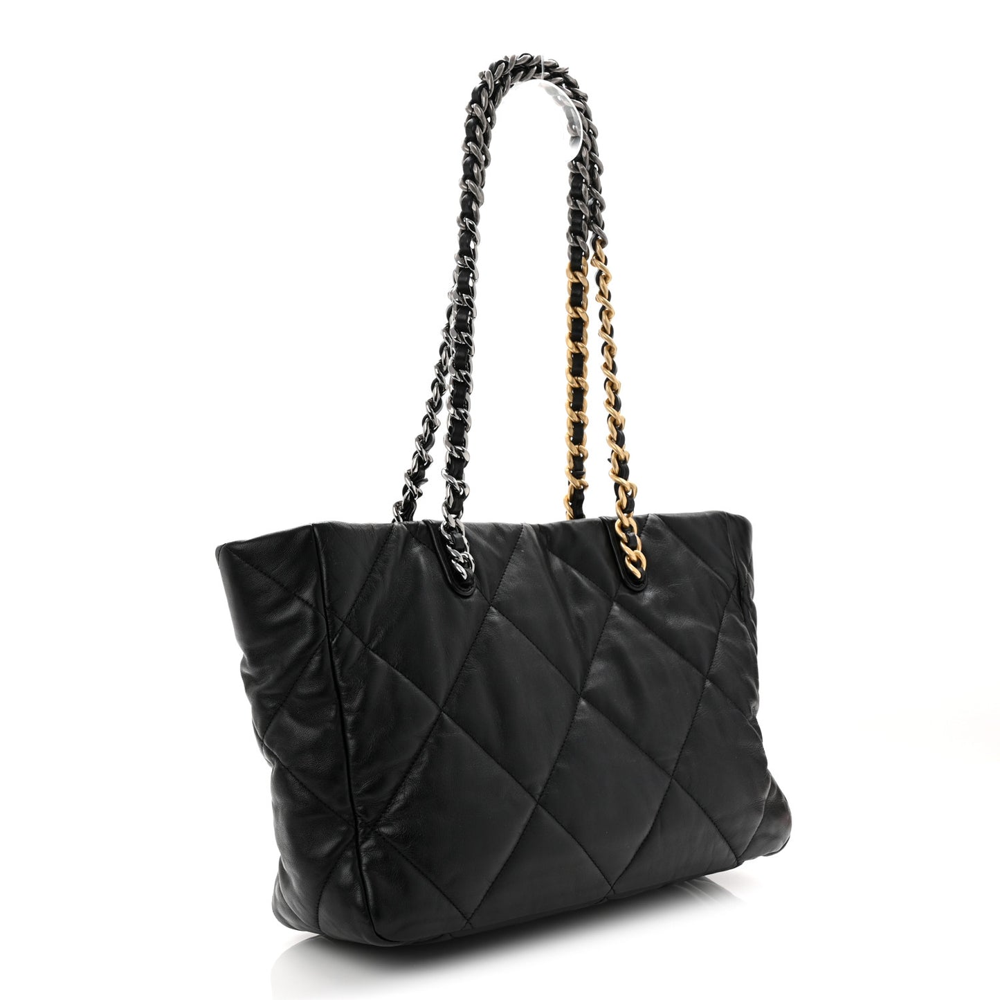 Lambskin Quilted Chanel 19 East West Shopping Bag Black