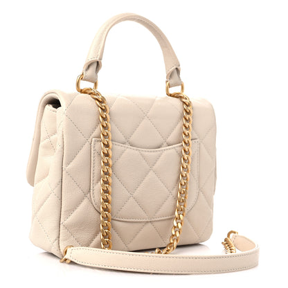Chanel Shiny Caviar Quilted Mini Top Handle Flap Ecru 3 of 9