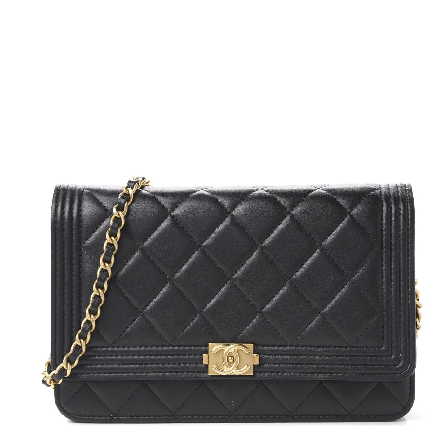 Calfskin Quilted Boy Wallet On Chain WOC Black