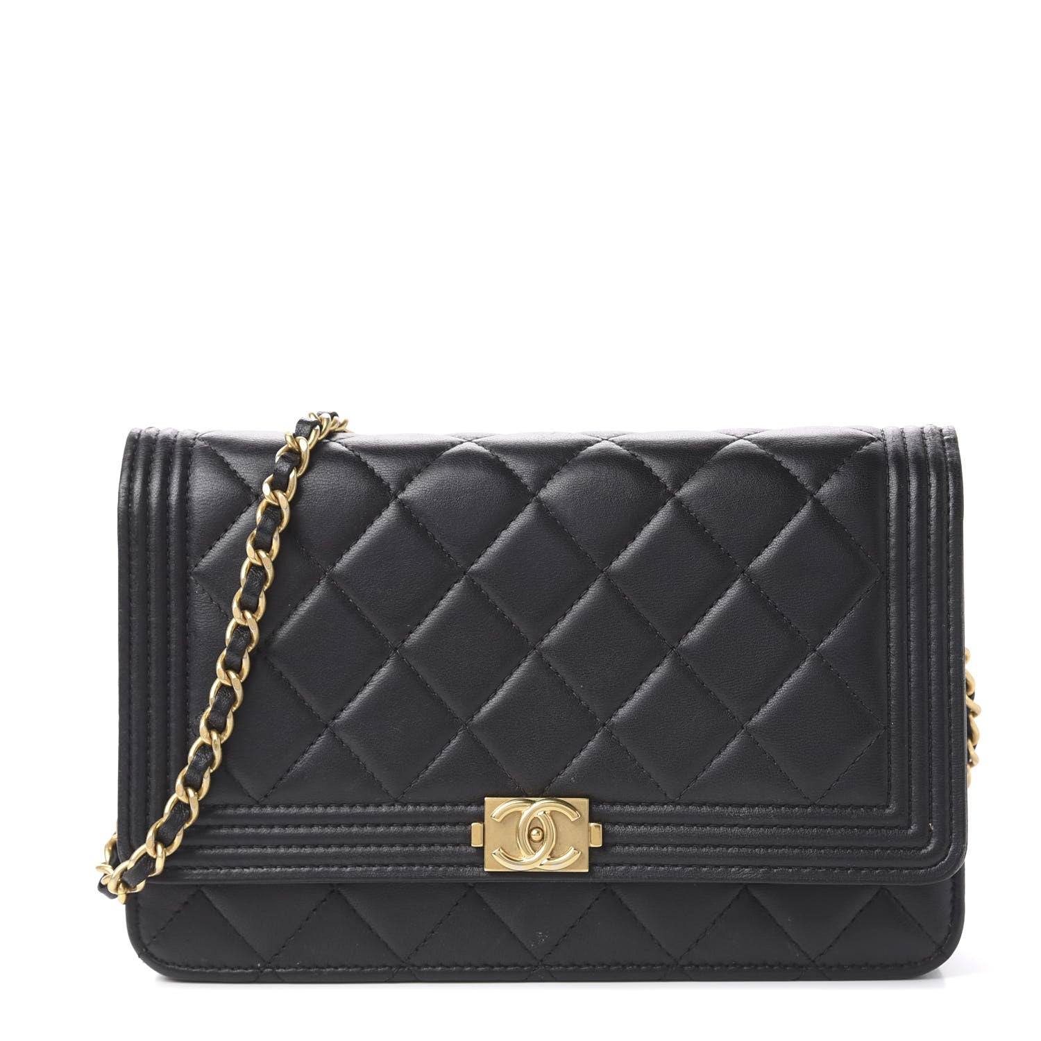 Chanel Calfskin Quilted Boy Wallet On Chain WOC Black 1 of 10
