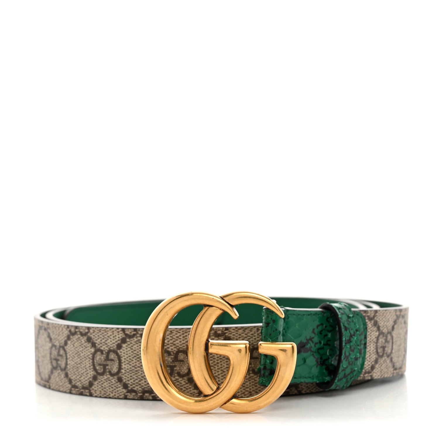 Gucci GG Supreme Monogram Anaconda Double G 30mm Belt 120 48 Ebony Emerald 1 of 7