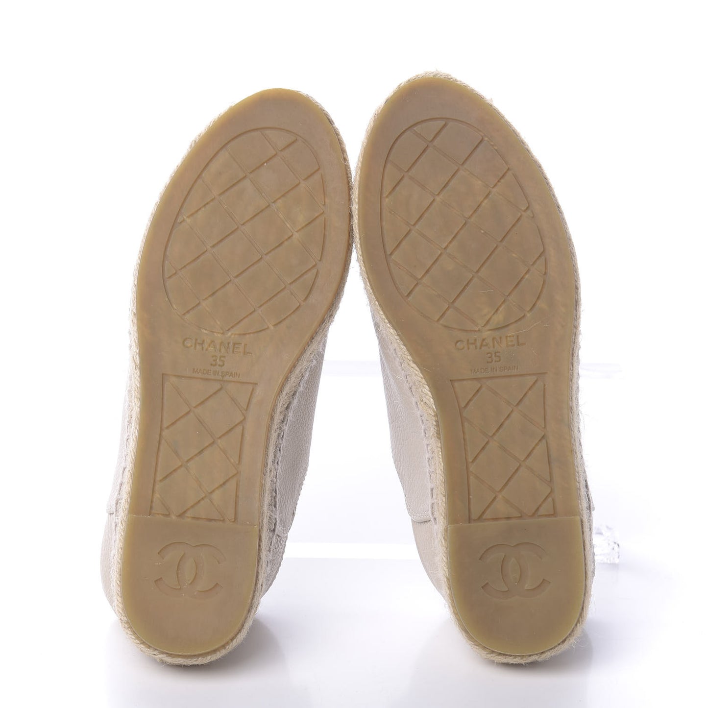 Grained Calfskin CC Espadrilles 35 Beige Black