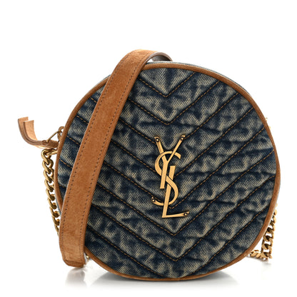 Saint Laurent Denim Quilted Monogram Round Crossbody Bag Rodeo Blue 1 of 10