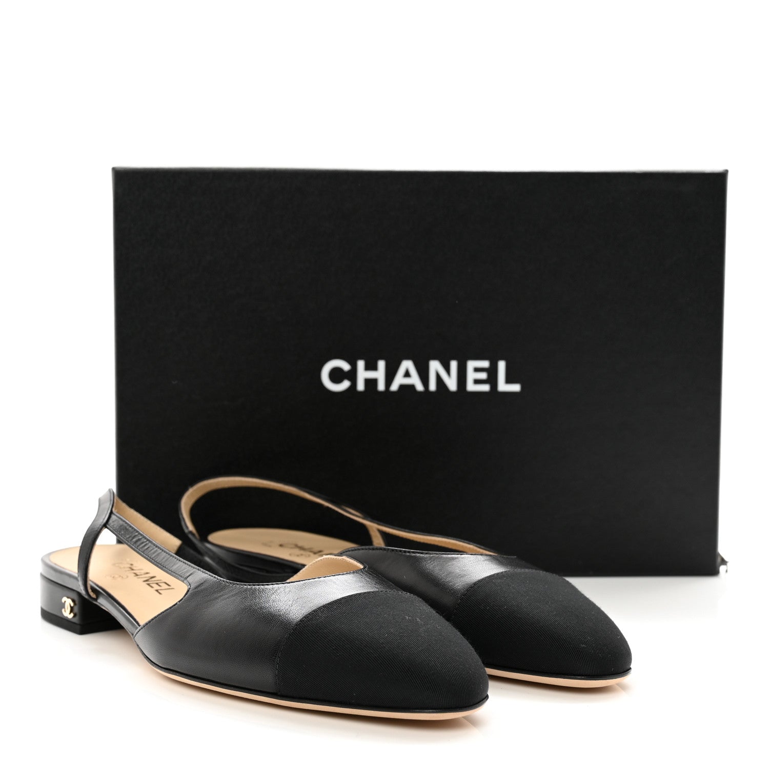 Chanel Goatskin Grosgrain Cap Toe CC Slingback Sandals 40 Black 2 of 9
