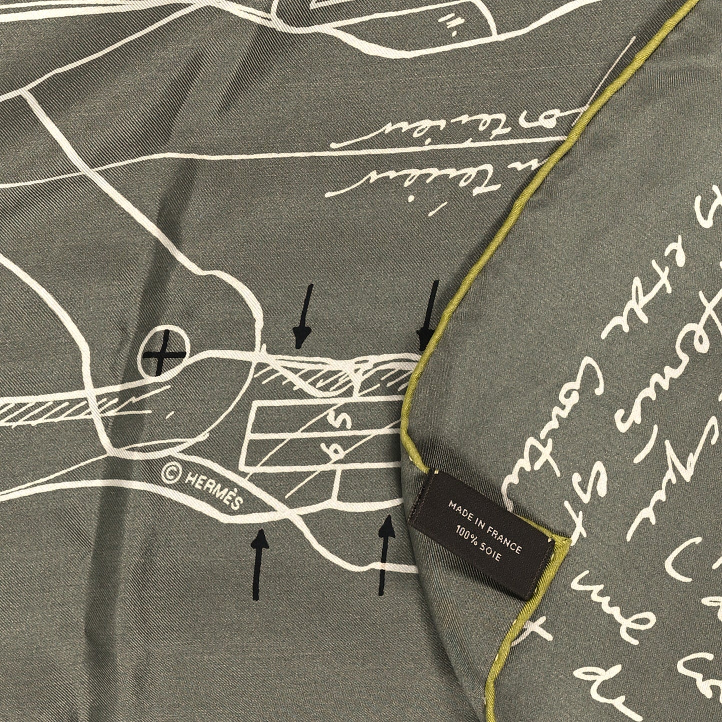 Silk Le Pegase d'Hermes Cut Wash 140 Scarf Kaki