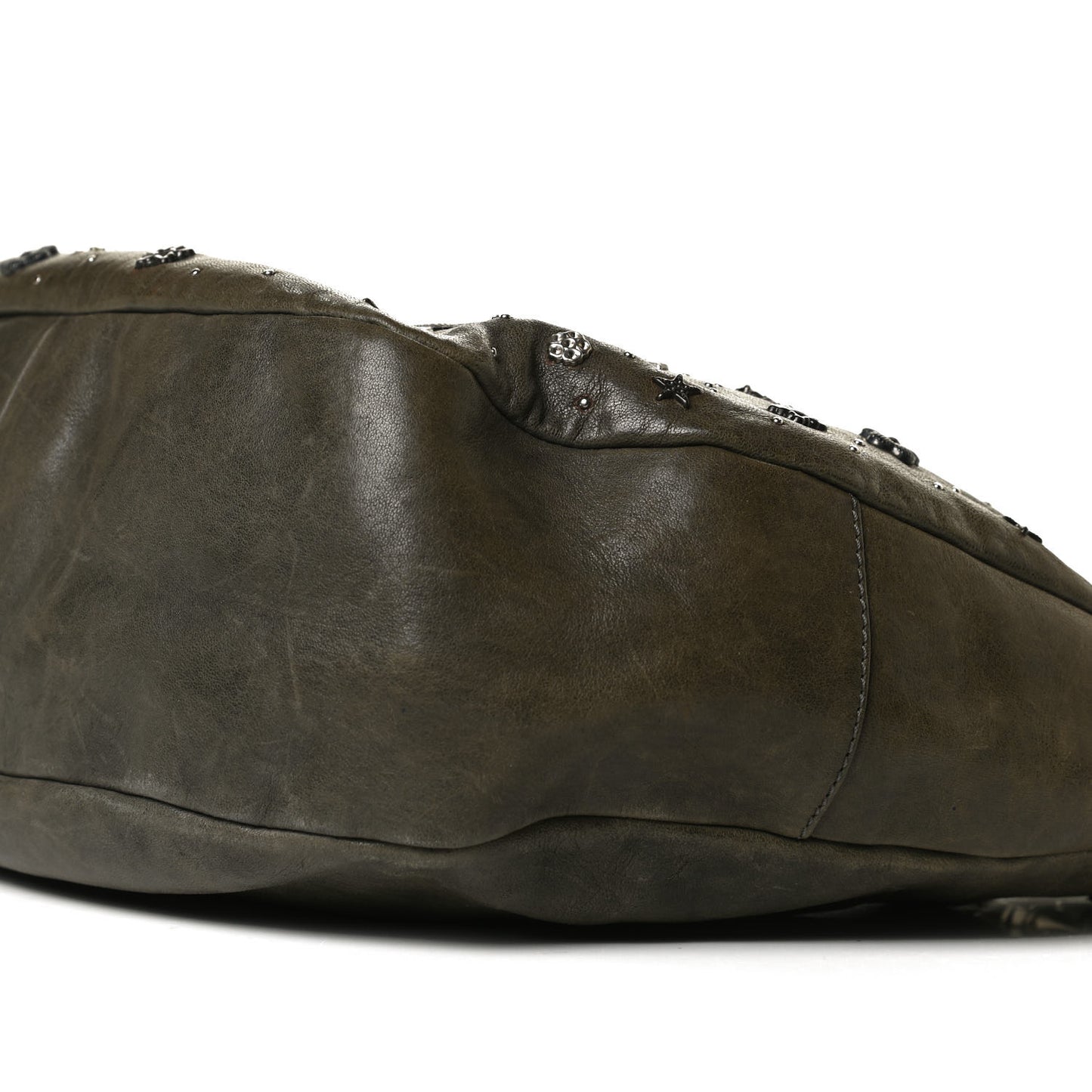 Calfskin Studded Sky Hobo Dark Green