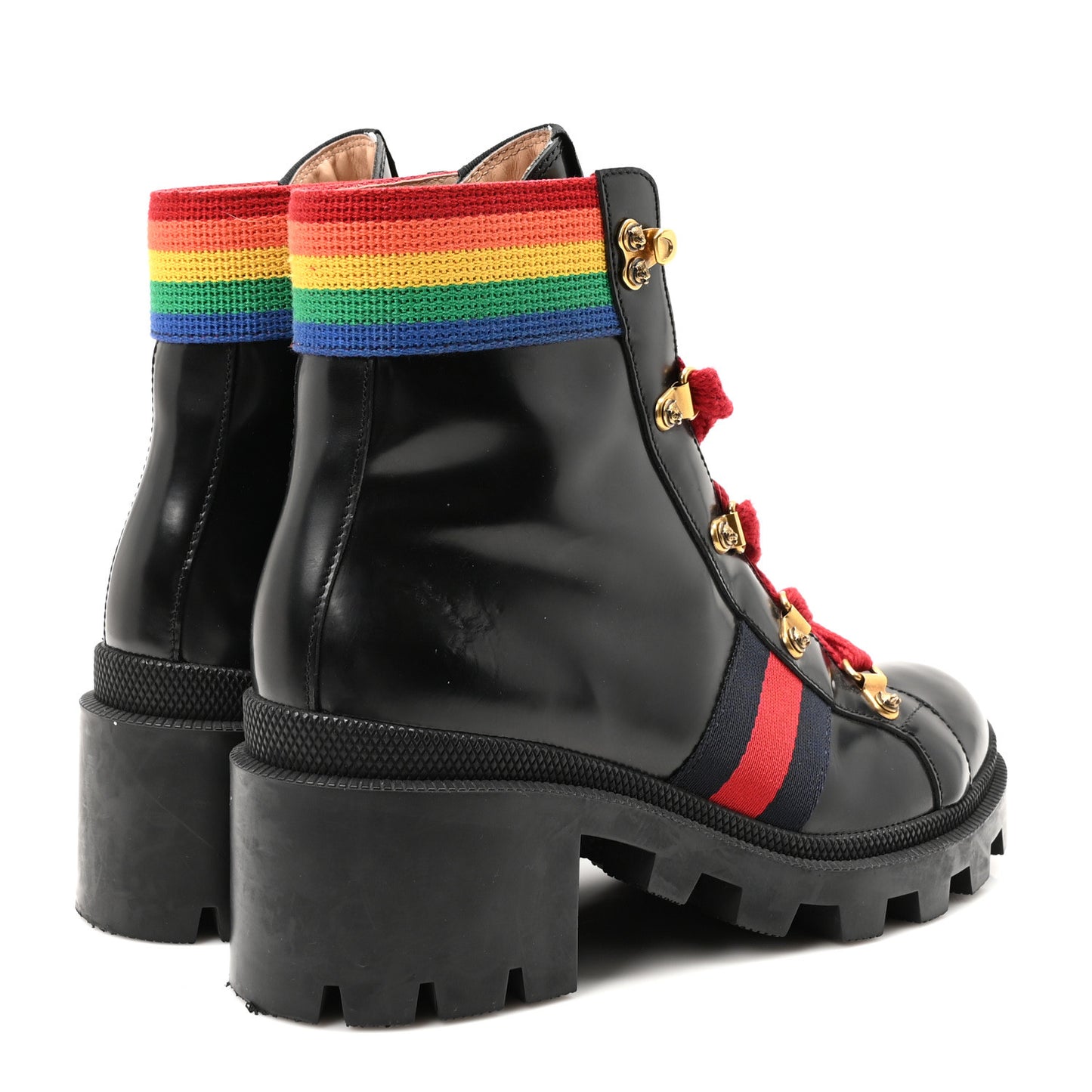 Calfskin Rainbow Trip Lace Up Combat Boots 36 Black