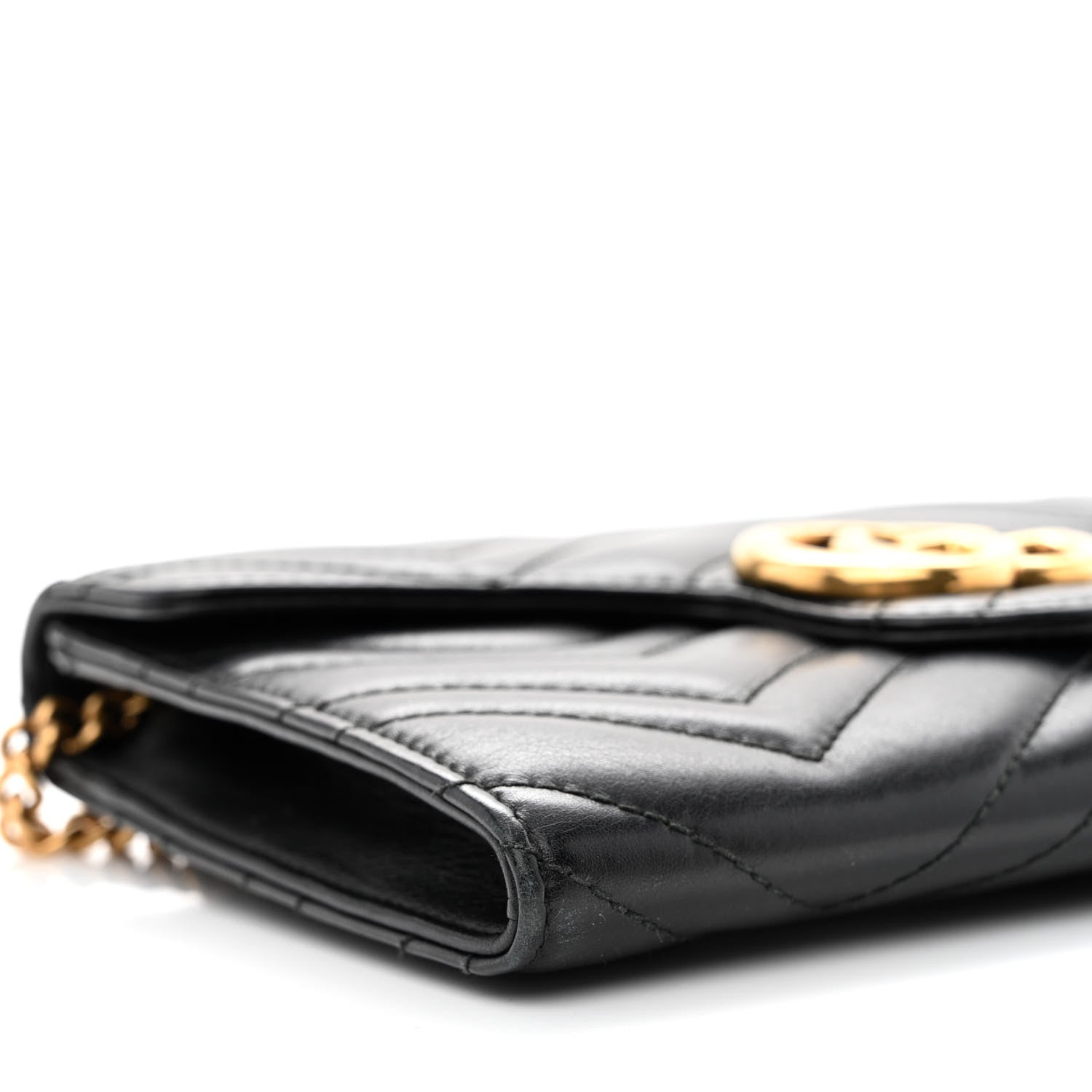 Gucci Calfskin Matelasse Mini GG Marmont Chain Wallet Black 9 of 11