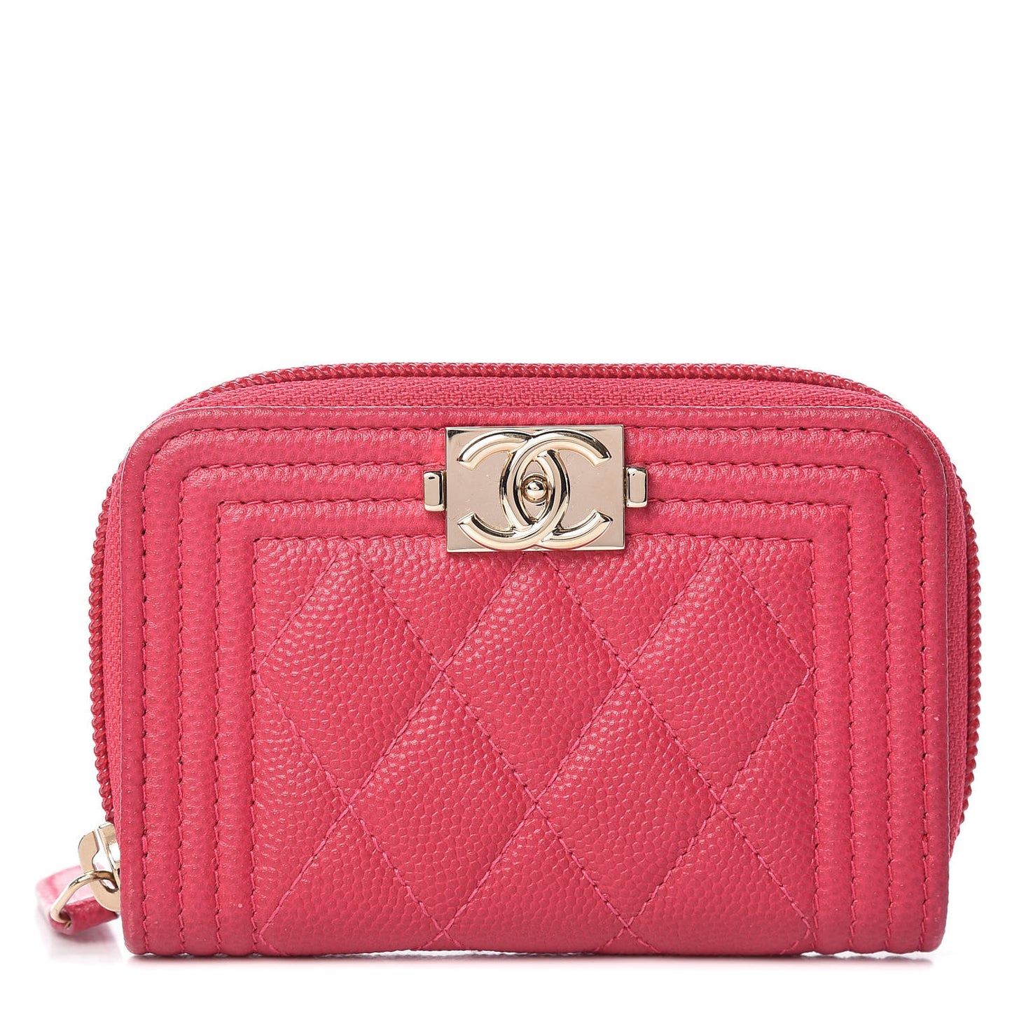 Caviar Quilted Boy Zip Around Coin Purse Wallet Fuchsia