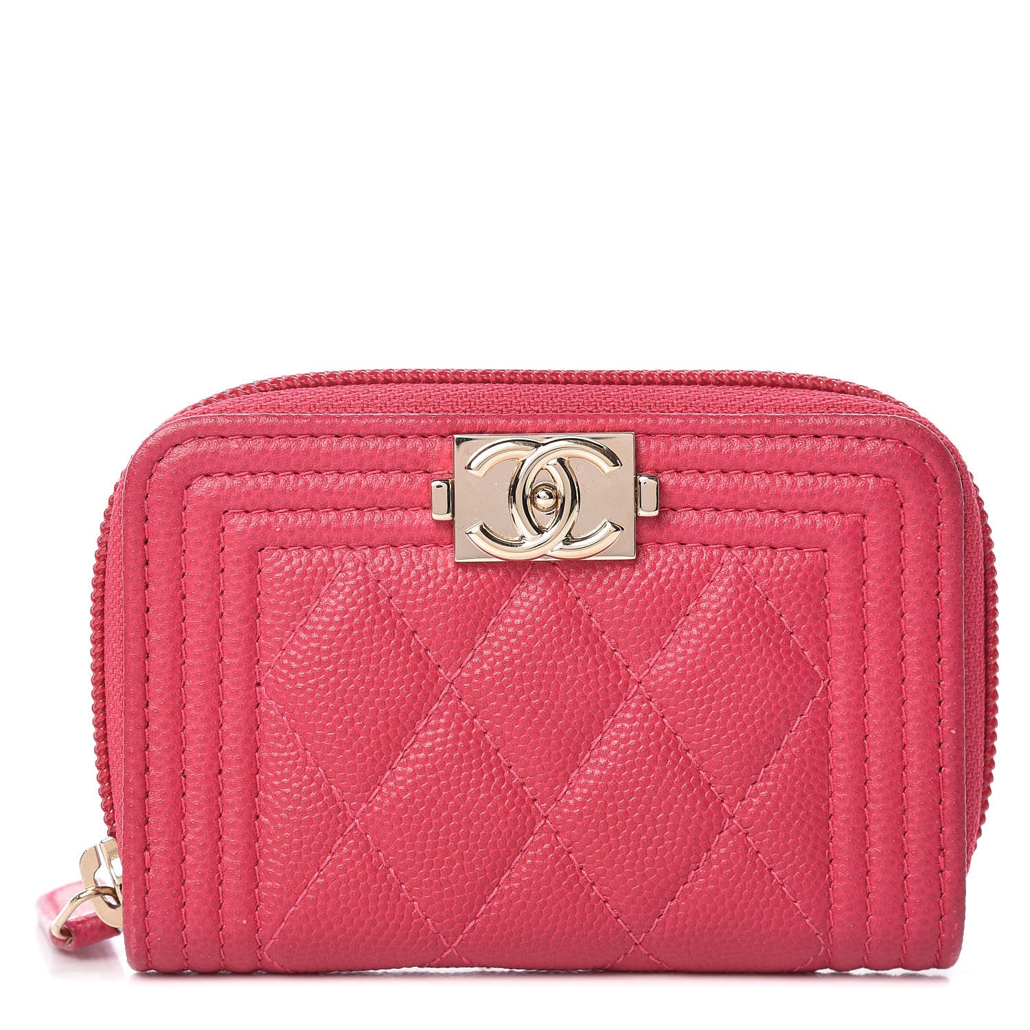 Chanel Caviar Quilted Boy Zip Around Coin Purse Wallet Fuchsia 1 of 8