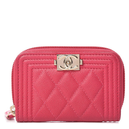 Chanel Caviar Quilted Boy Zip Around Coin Purse Wallet Fuchsia 1 of 8