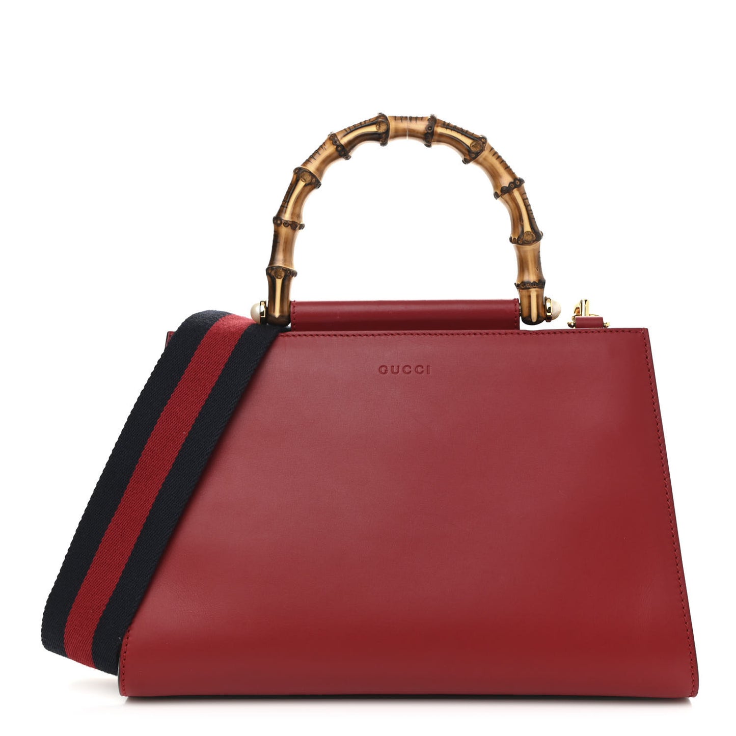 Nappa Bamboo Web Small Nymphaea Top Handle Bag Hibiscus Red