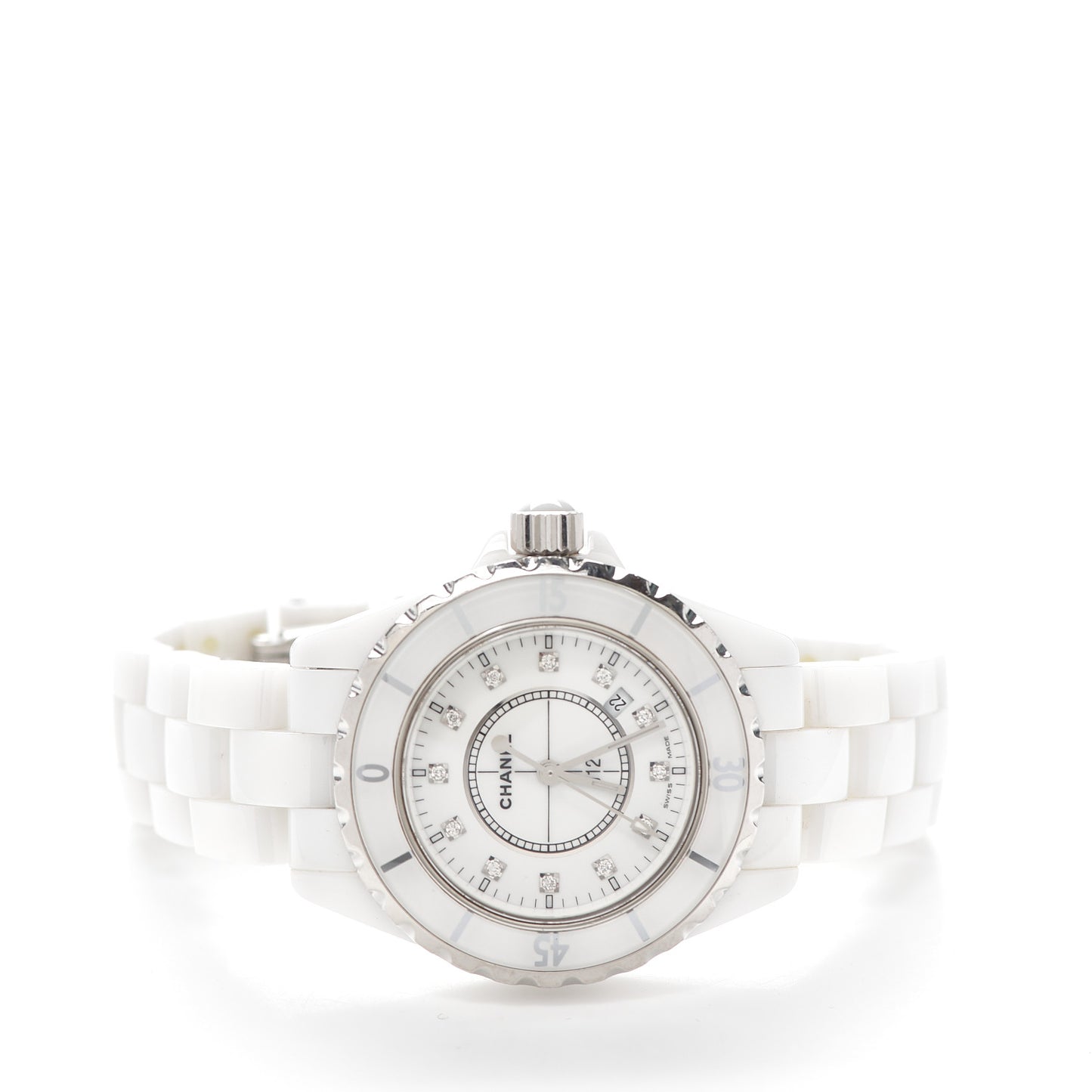 Stainless Steel Ceramic Diamond 33mm J12 Quartz Watch White