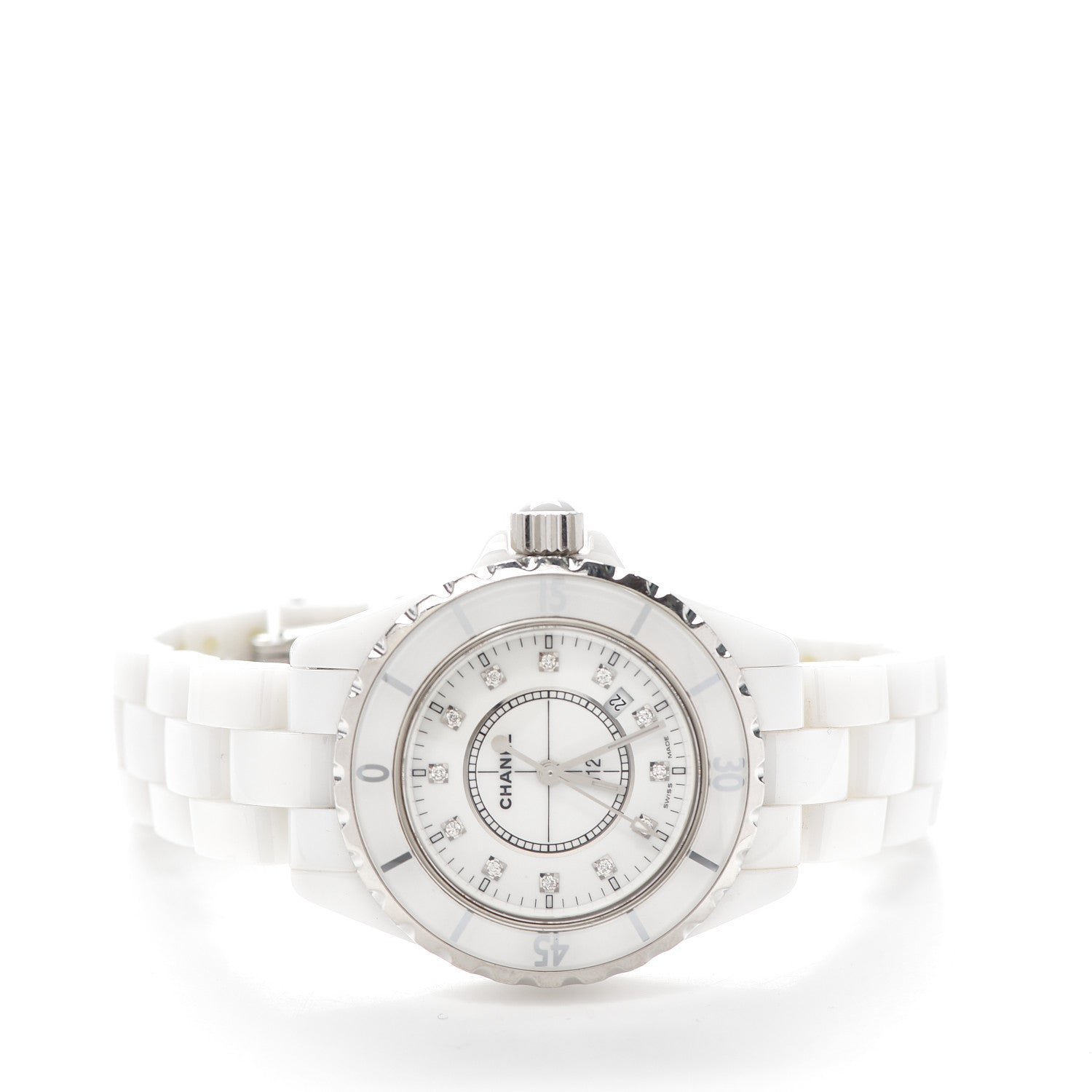 Chanel Stainless Steel Ceramic Diamond 33mm J12 Quartz Watch White 2 of 6