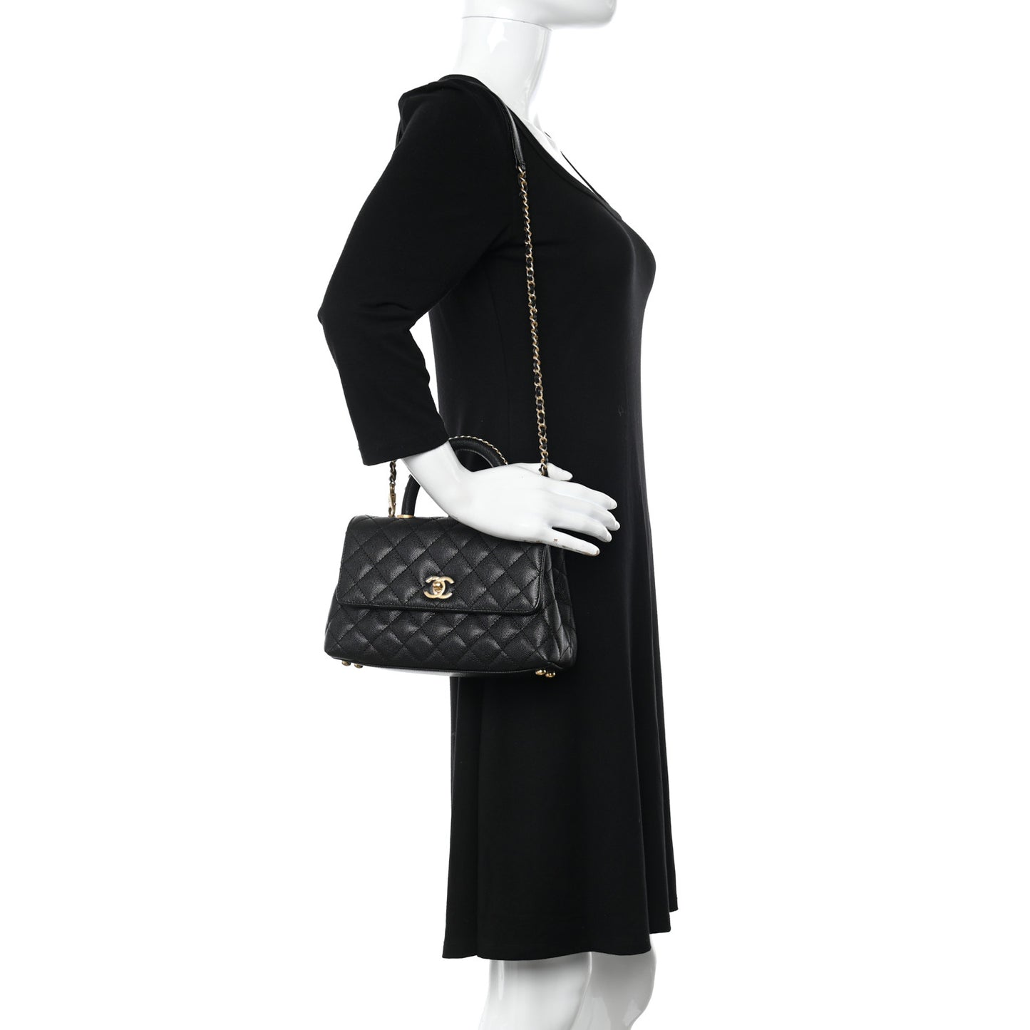 Caviar Quilted Mini Coco Chain Handle Flap Black