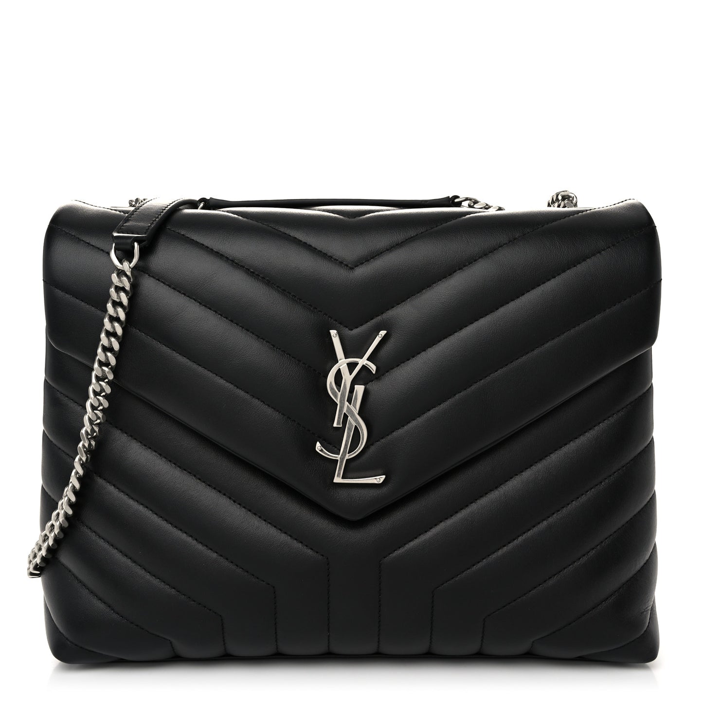 Calfskin Y Quilted Monogram Medium Loulou Chain Satchel Black