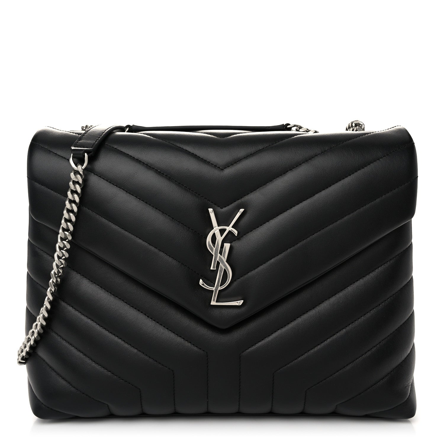 Saint Laurent Calfskin Y Quilted Monogram Medium Loulou Chain Satchel Black 1 of 10