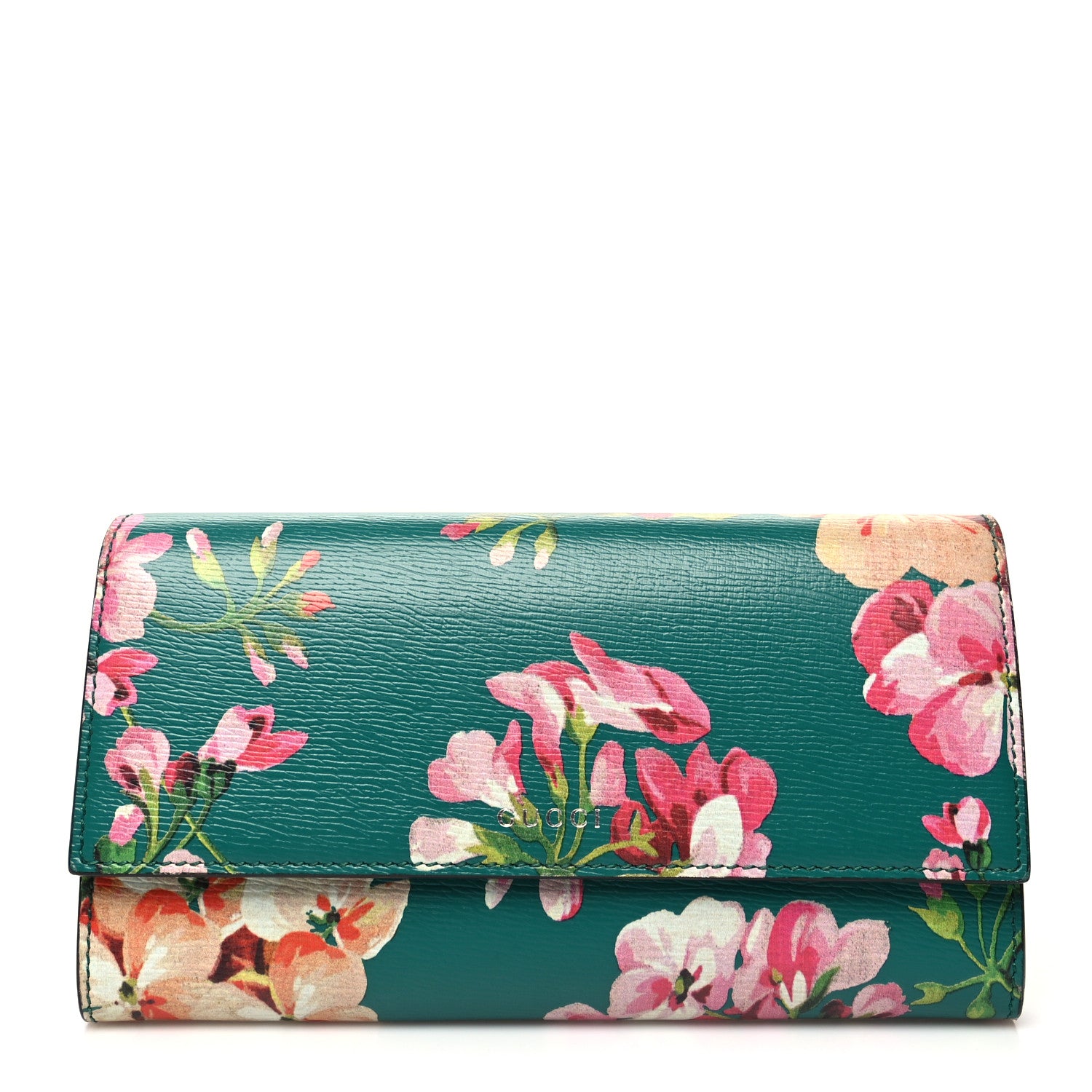 Gucci Calfskin Blooms Print Continental Wallet Bright Emerald Multicolor 1 of 10