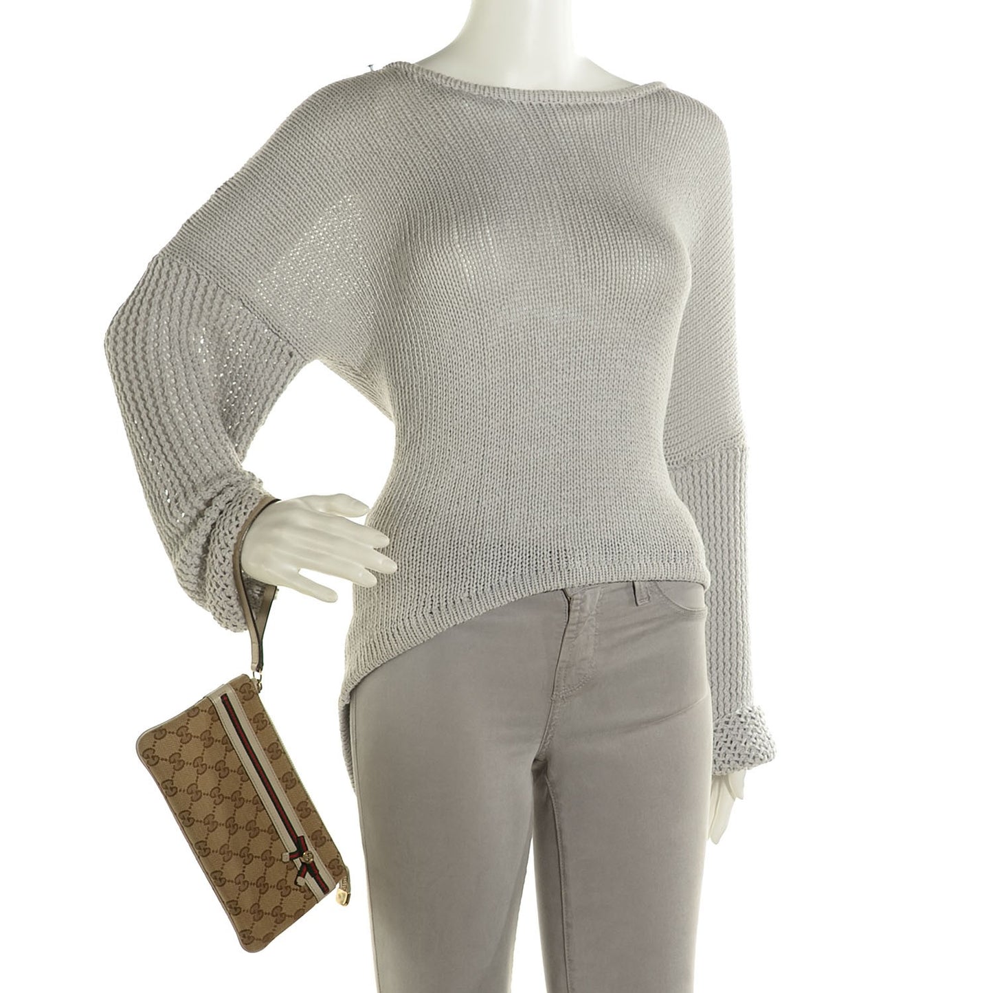Monogram Web Bow and Interlocking G Mayfair Wristlet Off White