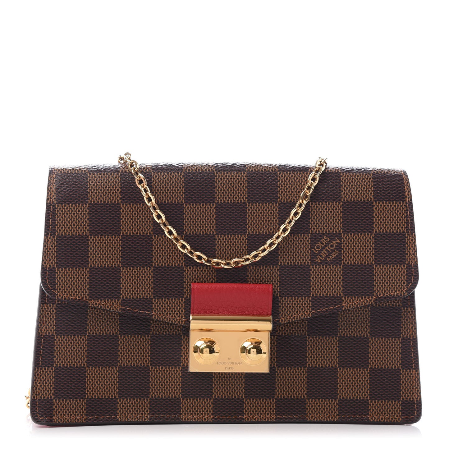 Damier Ebene Croisette Chain Wallet Scarlet