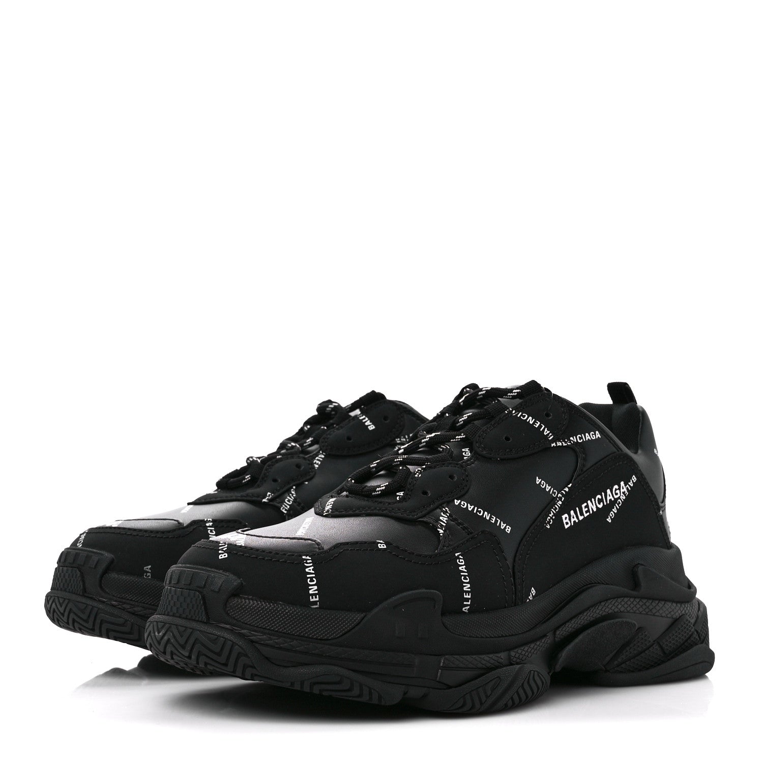 Balenciaga Technical Fabric Allover Logo Mens Triple S Sneakers 44 Black White 3 of 9