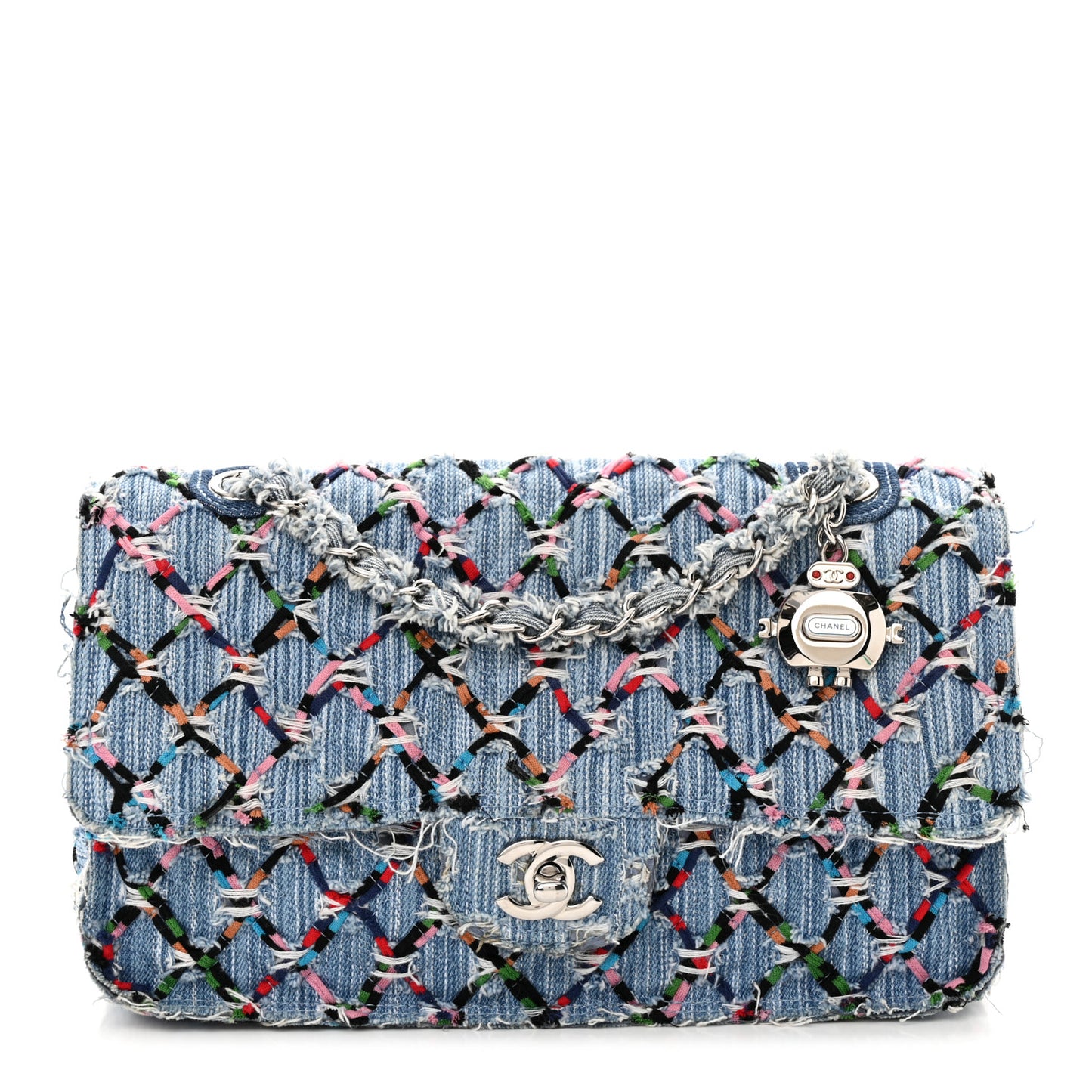 Woven Denim Medium Flap Multicolor