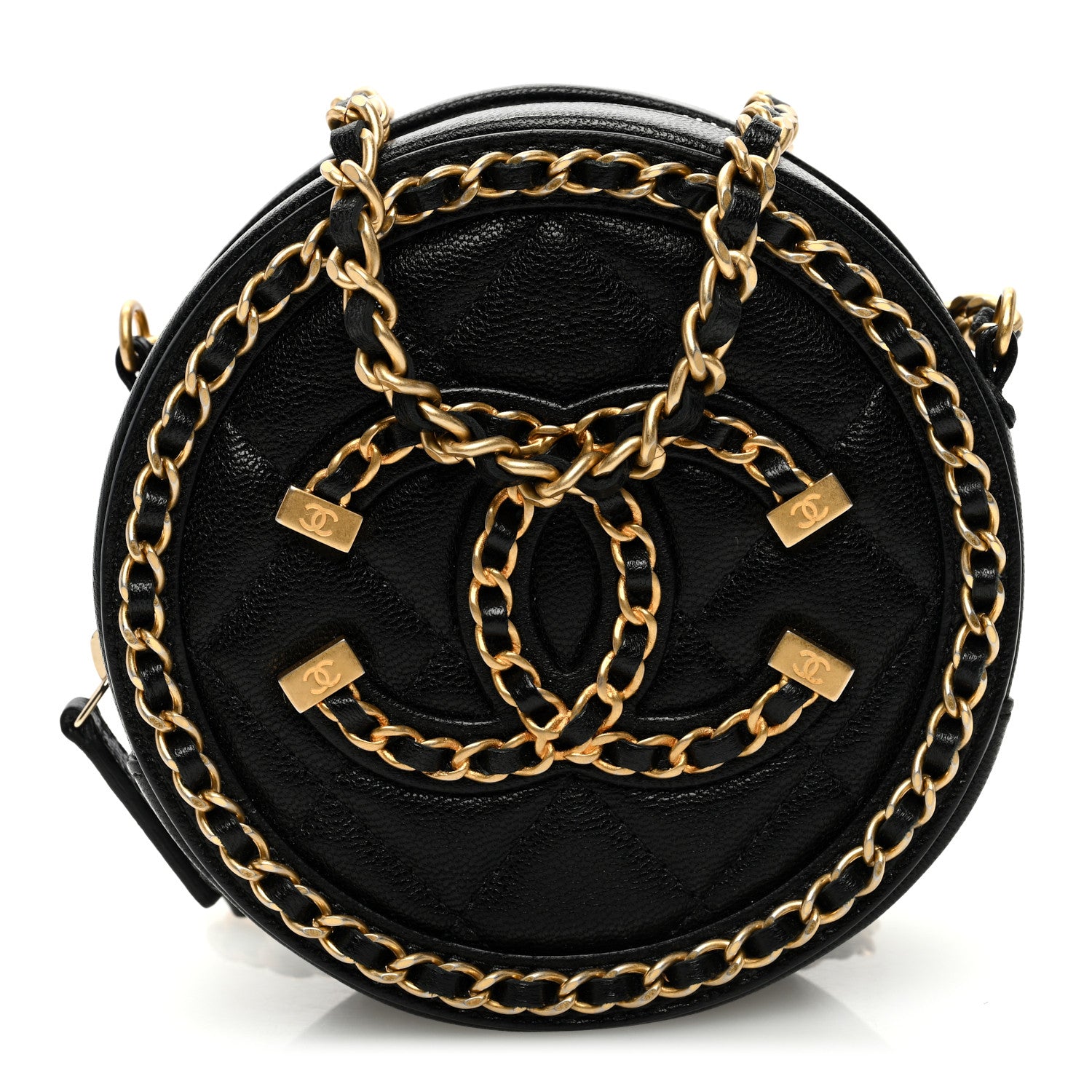 Chanel Lambskin Quilted Round Filigree Chain Around Crossbody Black 1 of 10