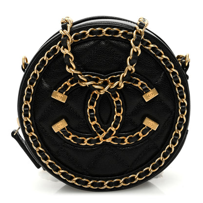 Chanel Lambskin Quilted Round Filigree Chain Around Crossbody Black 1 of 10