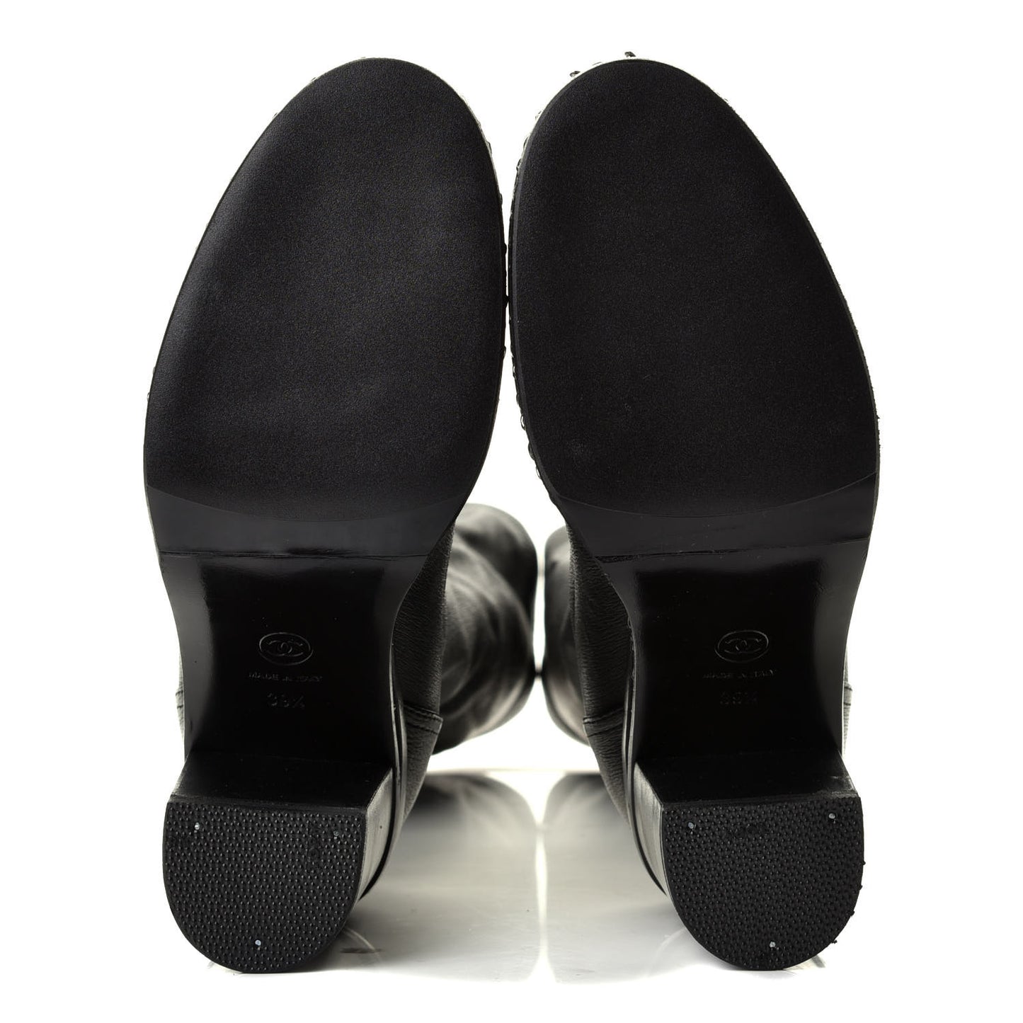 Fabric Grosgrain CC High Cap Toe Chain Boots 39.5 Black