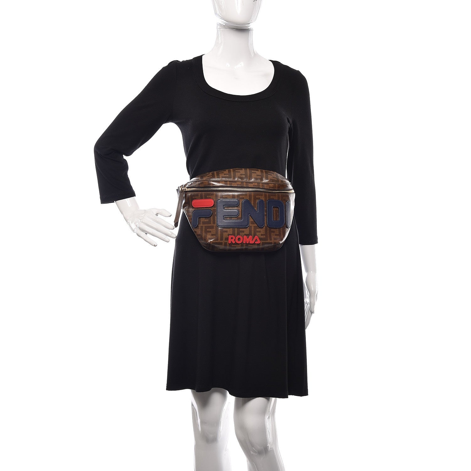 Fendi X FILA Glazed Fabric FF 1974 Mania Belt Bag Mogano Panna Blueberry 2 of 9