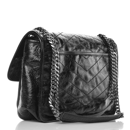 Saint Laurent Crinkled Calfskin Matelasse Monogram Medium Niki Chain Satchel Black 4 of 10