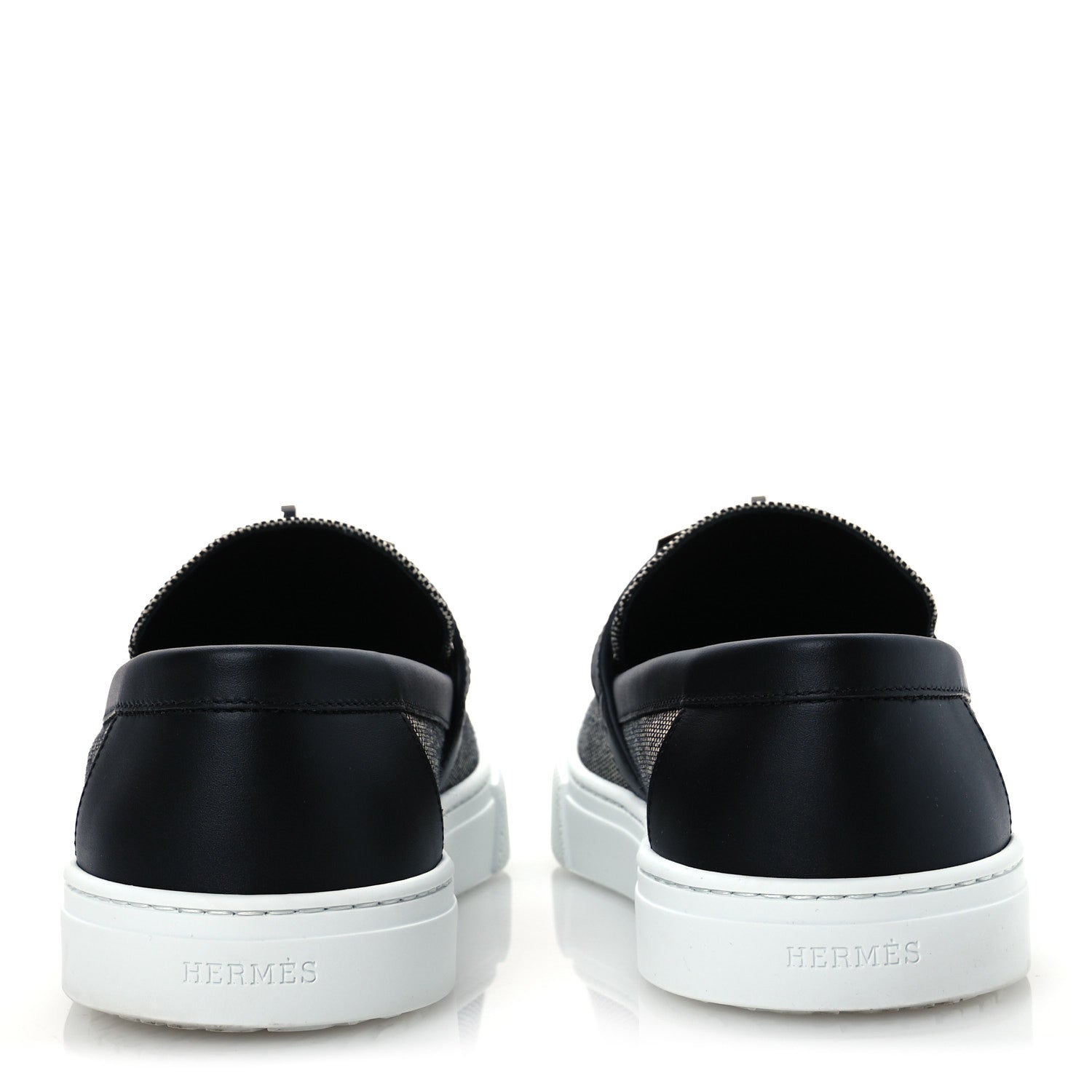 Hermes Toile De Coton Calfskin Game Slip On Sneakers 42.5 Prunoir Black 6 of 12