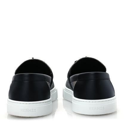 Hermes Toile De Coton Calfskin Game Slip On Sneakers 42.5 Prunoir Black 6 of 12