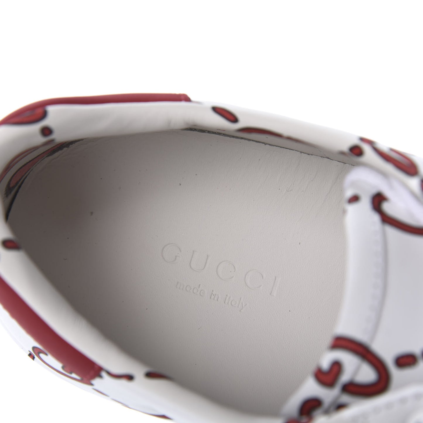 Calfskin GucciGhost Print Womens Ace Sneakers 38 White Hibiscus Red