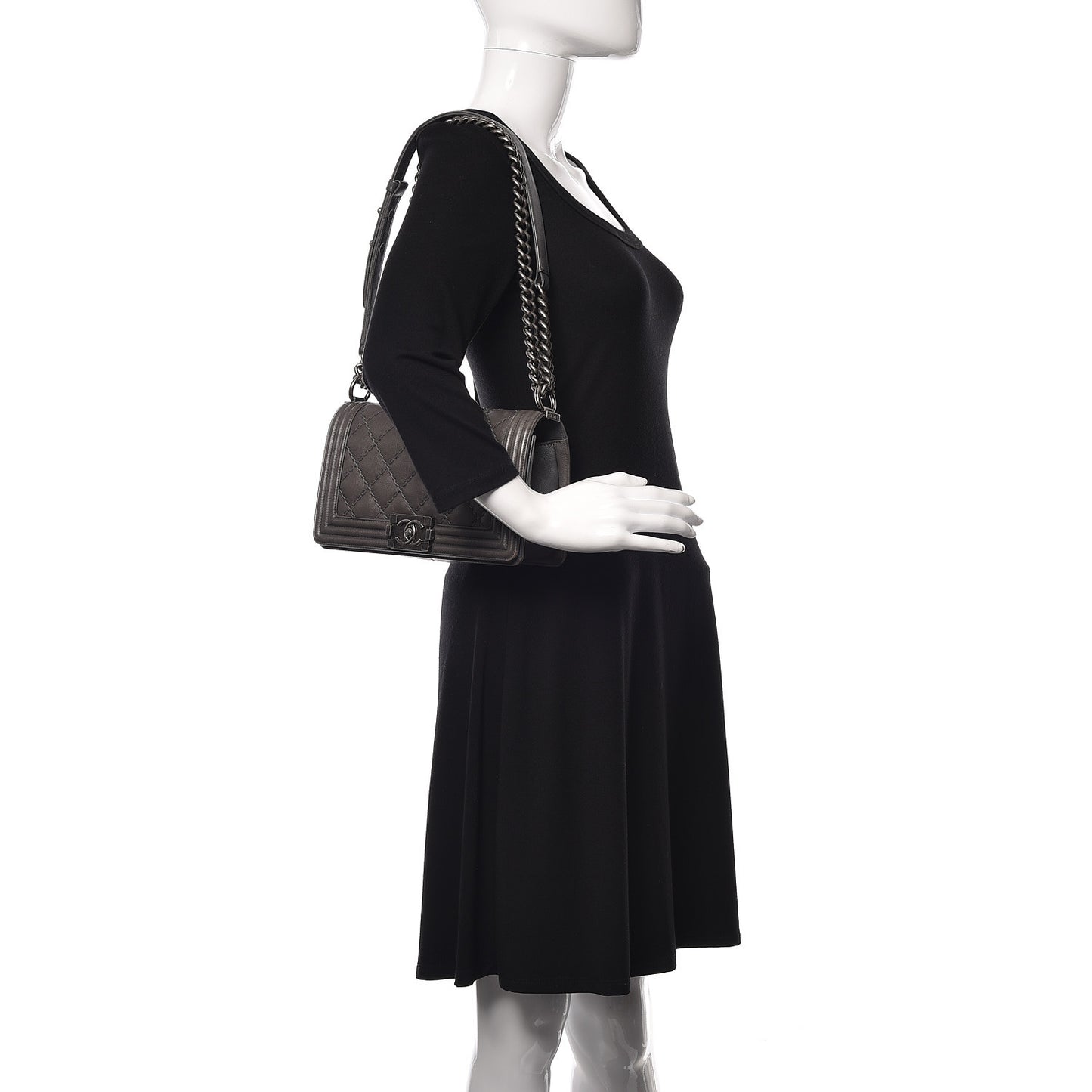 Calfskin Double Stitch Medium Boy Flap Grey