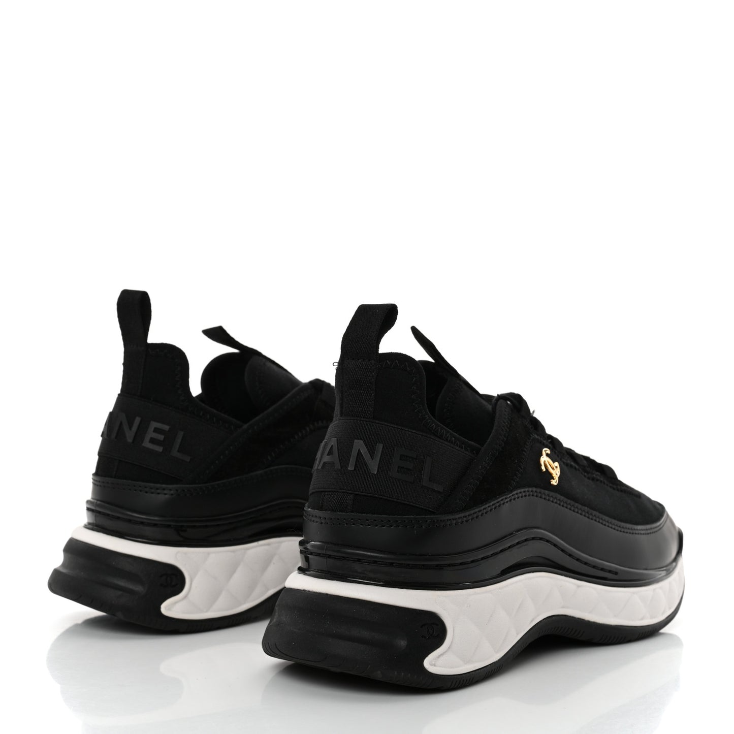 Velvet Calfskin Mixed Fibers CC Sneakers 37.5 Black