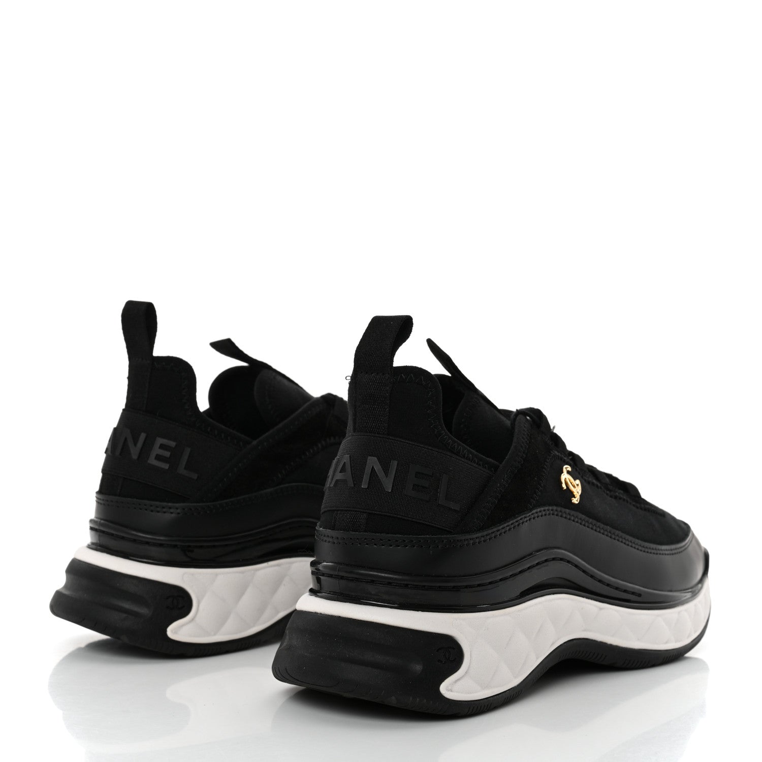 Chanel Velvet Calfskin Mixed Fibers CC Sneakers 37.5 Black 4 of 9