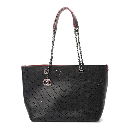 Chanel Perforated Grained Calfskin Large Shopping Tote Black 3 of 10