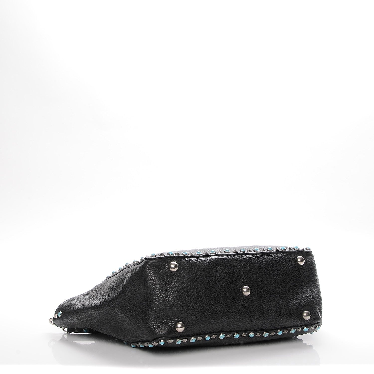Valentino Garavani Grained Calfskin Turquoise Medium Rockstud Rolling Tote Black 4 of 7