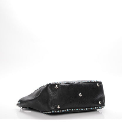 Valentino Garavani Grained Calfskin Turquoise Medium Rockstud Rolling Tote Black 4 of 7