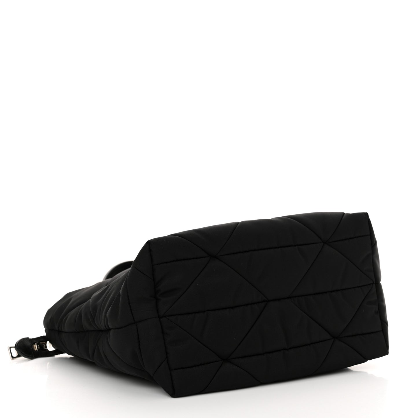 Re-Nylon Nappa Triangle Quilted Padded Double Handled Zip Pocket Tote Black