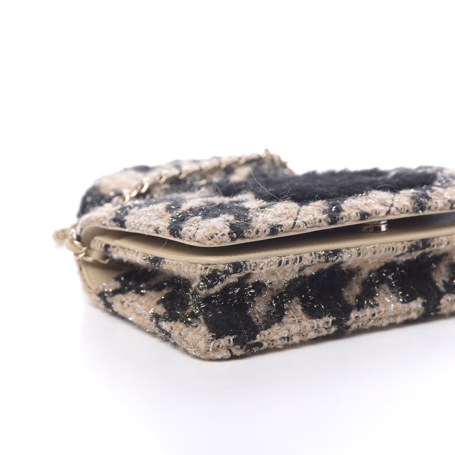 Chanel Tweed Shearling Quilted Wallet On Chain WOC and Coin Purse Beige Black 10 of 12
