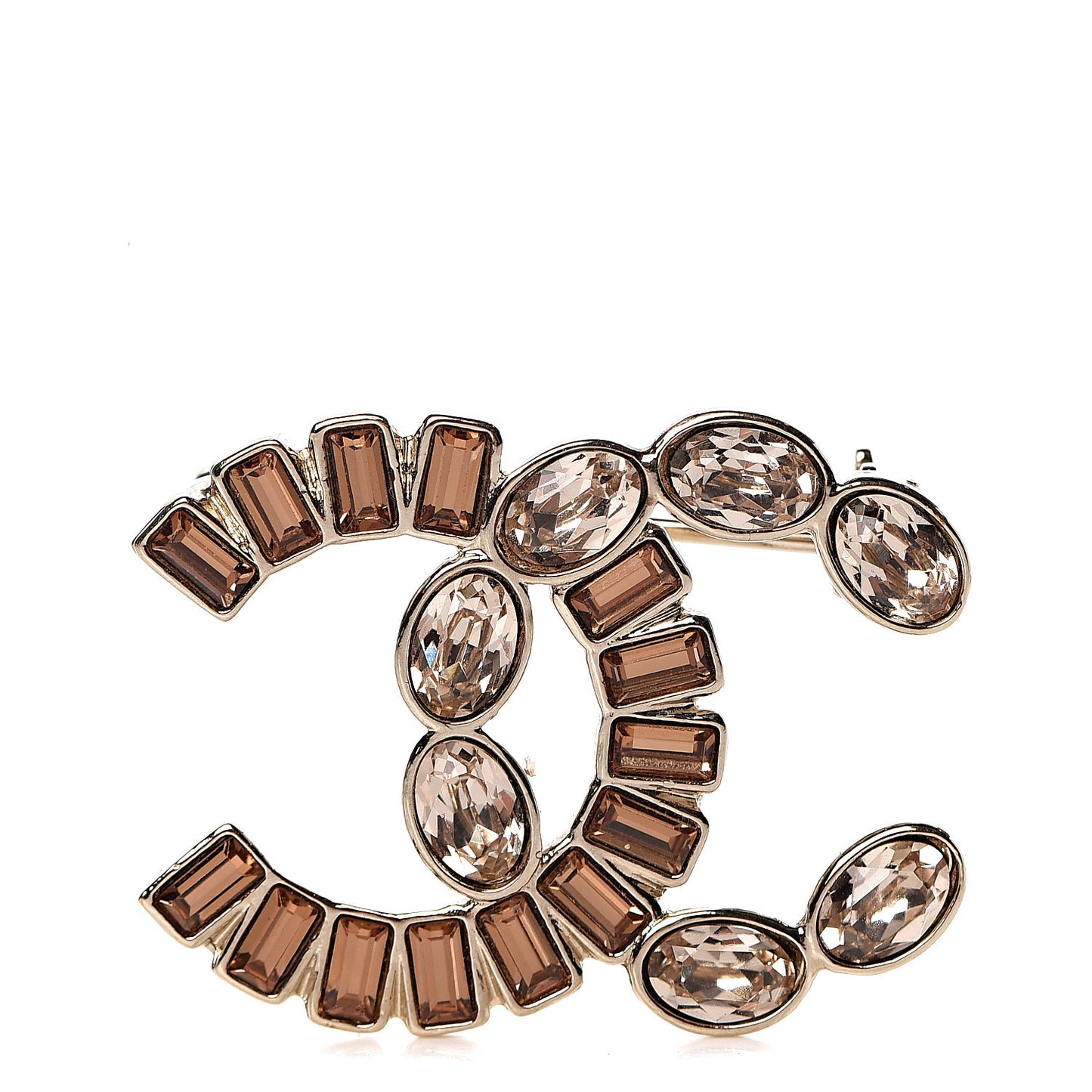 Baguette Crystal CC Brooch Gold Beige